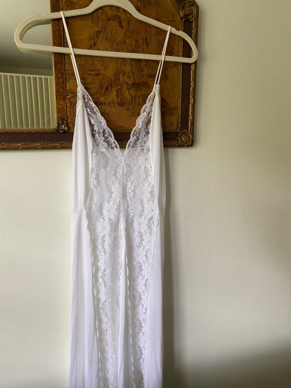 Vintage 1970s White Lace Panel Maxi Slip JCPenney Boho Romantic Bride Medium